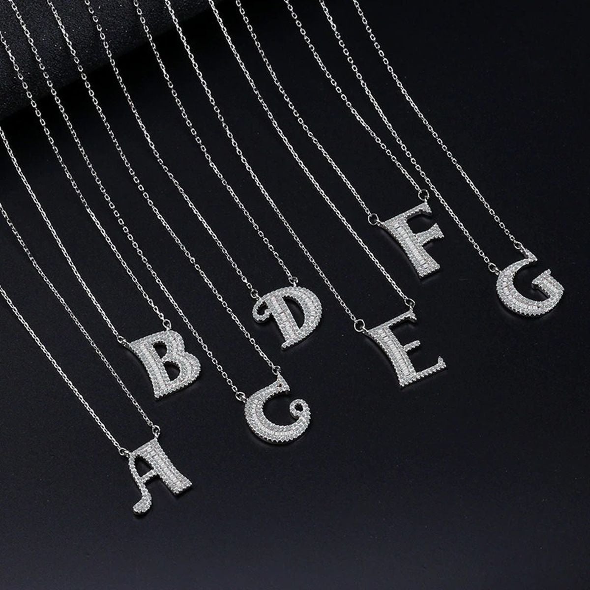 Silver White CZ Initial Alphabet Letter S Necklace Pendant Chain Bulk