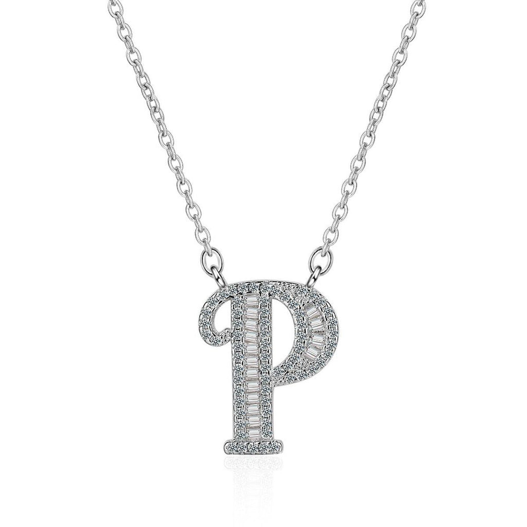 Silver White CZ Initial Alphabet Letter S Necklace Pendant Chain Bulk