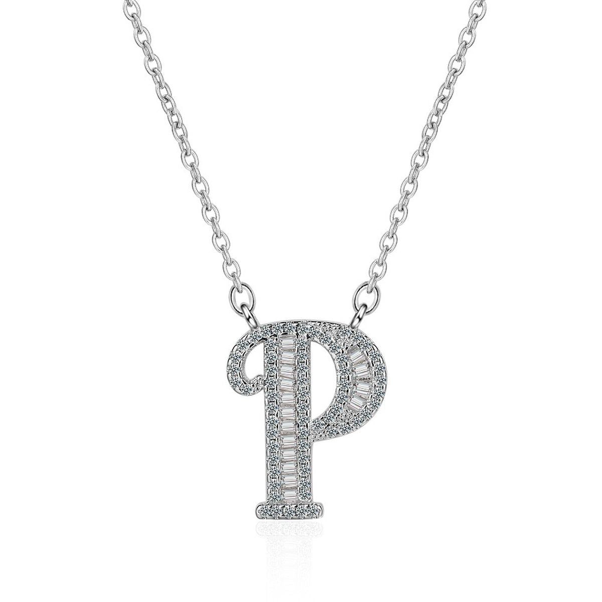 Silver White CZ Initial Alphabet Letter S Necklace Pendant Chain Bulk