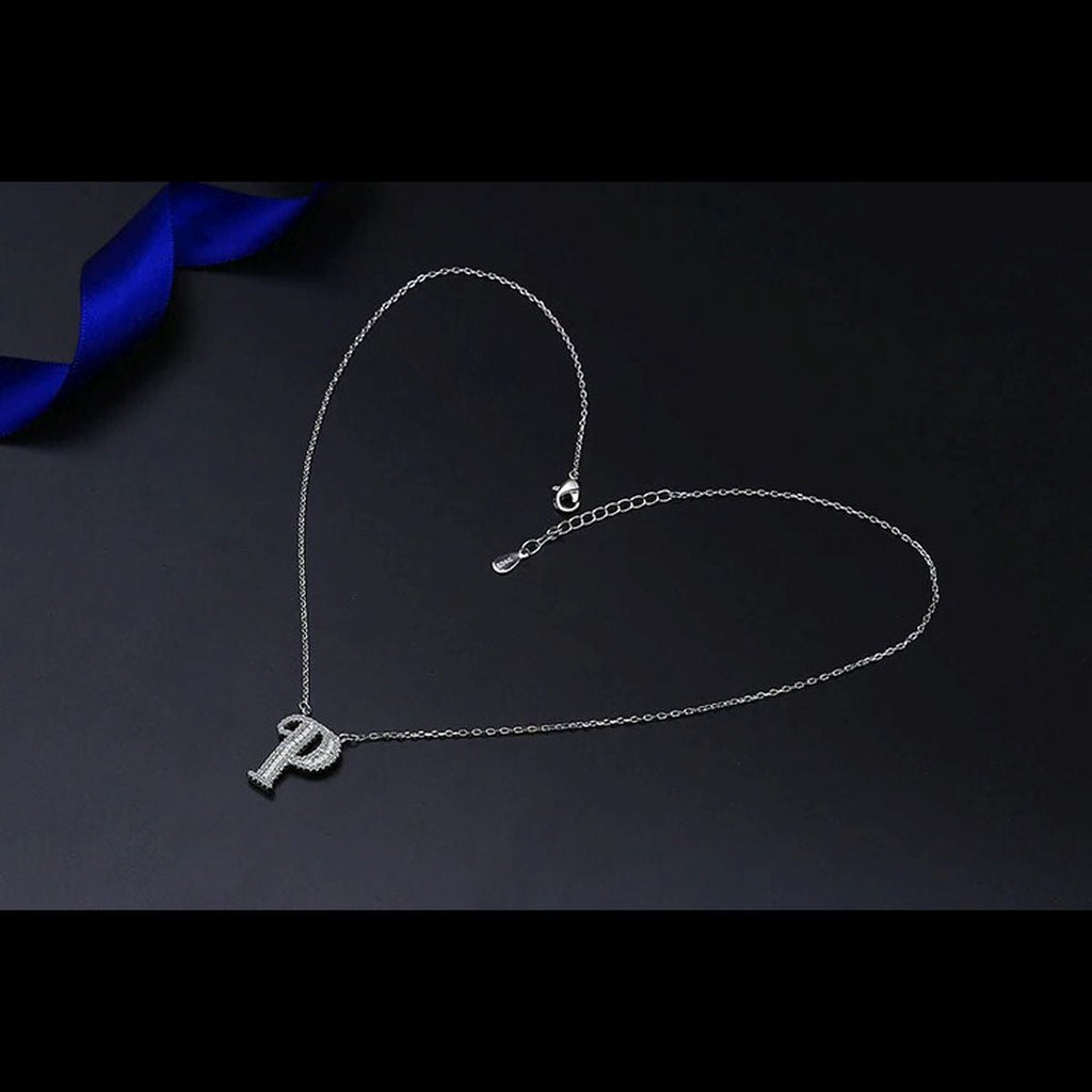 Silver White CZ Initial Alphabet Letter S Necklace Pendant Chain Bulk