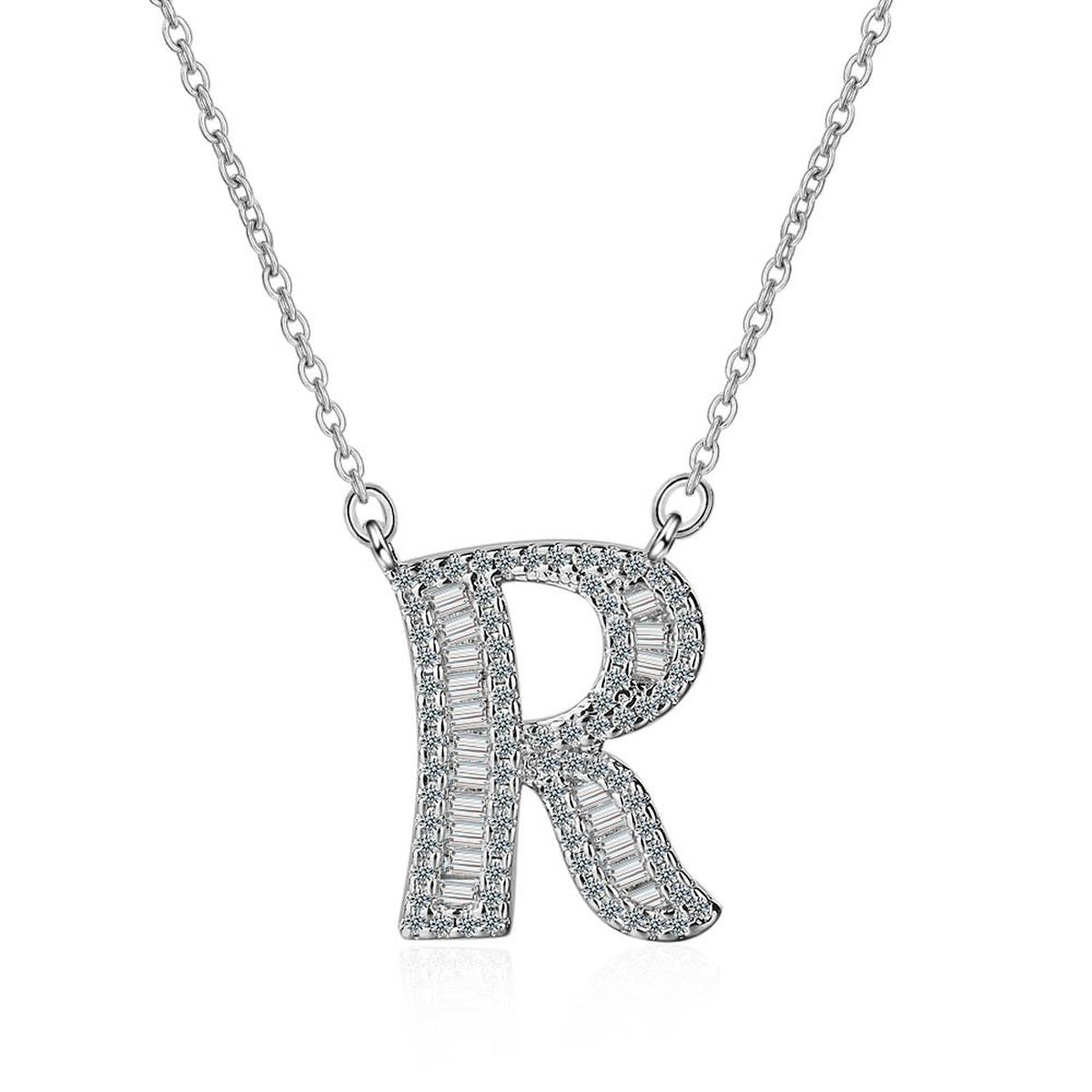 Silver White CZ Initial Alphabet Letter S Necklace Pendant Chain Bulk