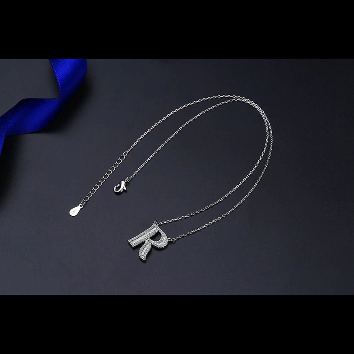 Silver White CZ Initial Alphabet Letter S Necklace Pendant Chain Bulk