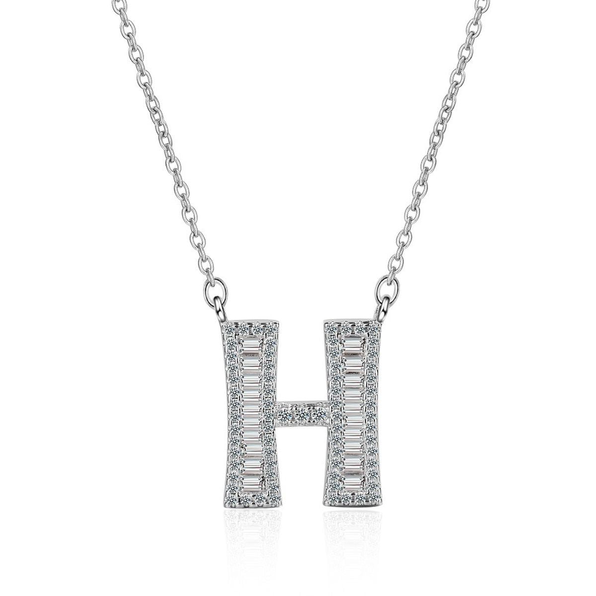 Silver White CZ Initial Alphabet Letter S Necklace Pendant Chain Bulk