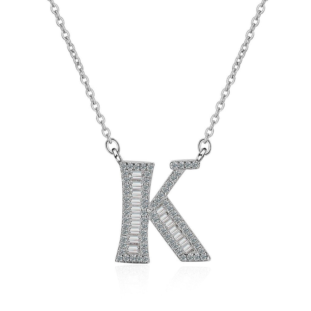 Silver White CZ Initial Alphabet Letter S Necklace Pendant Chain Bulk