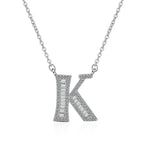 Silver White CZ Initial Alphabet Letter S Necklace Pendant Chain Bulk