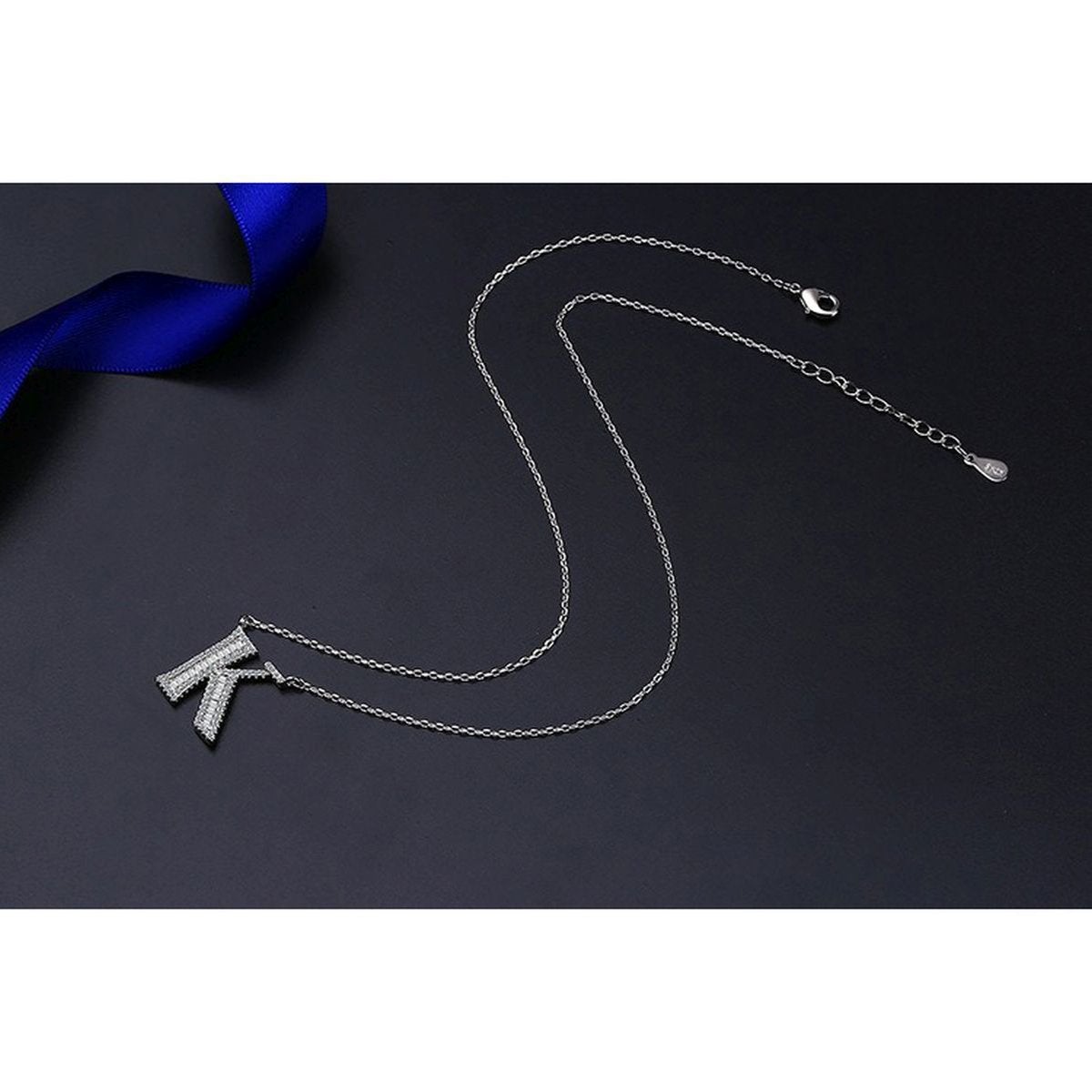 Silver White CZ Initial Alphabet Letter S Necklace Pendant Chain Bulk