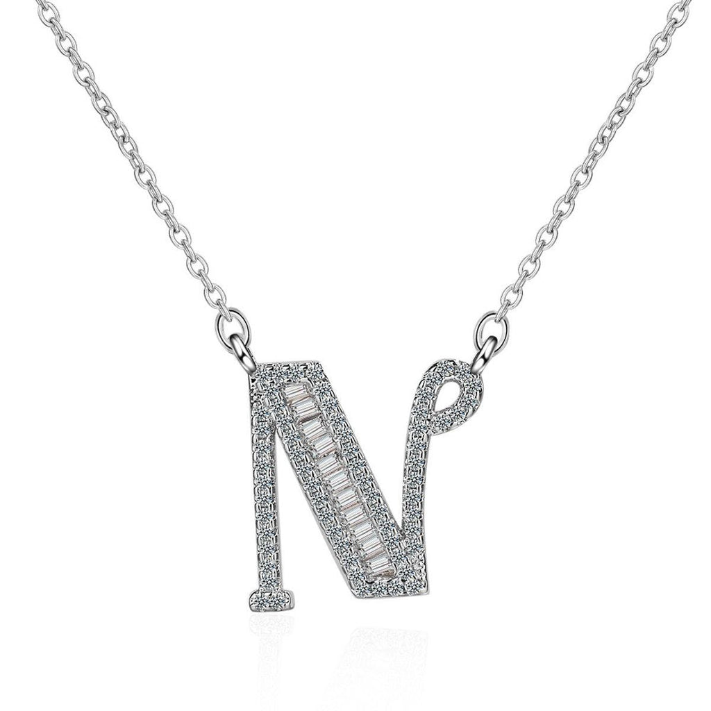 Silver White CZ Initial Alphabet Letter S Necklace Pendant Chain Bulk