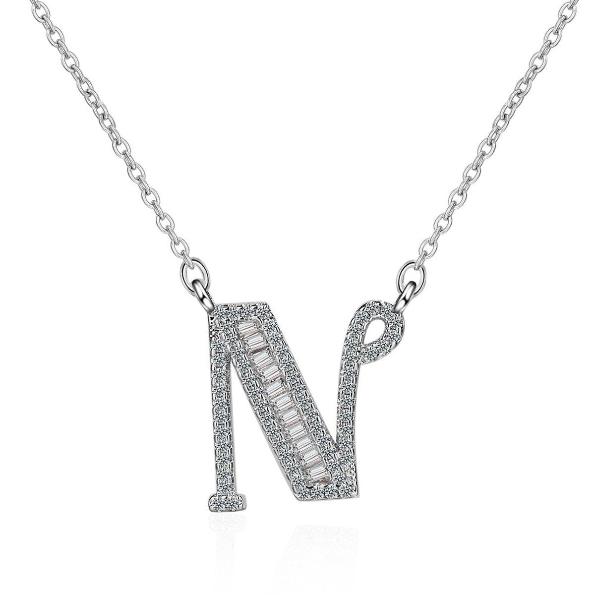 Silver White CZ Initial Alphabet Letter S Necklace Pendant Chain Bulk