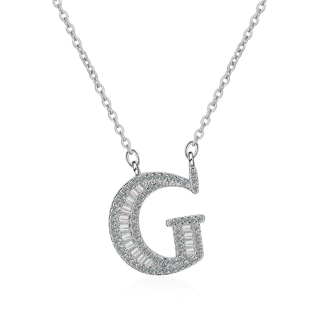 Silver White CZ Initial Alphabet Letter S Necklace Pendant Chain Bulk