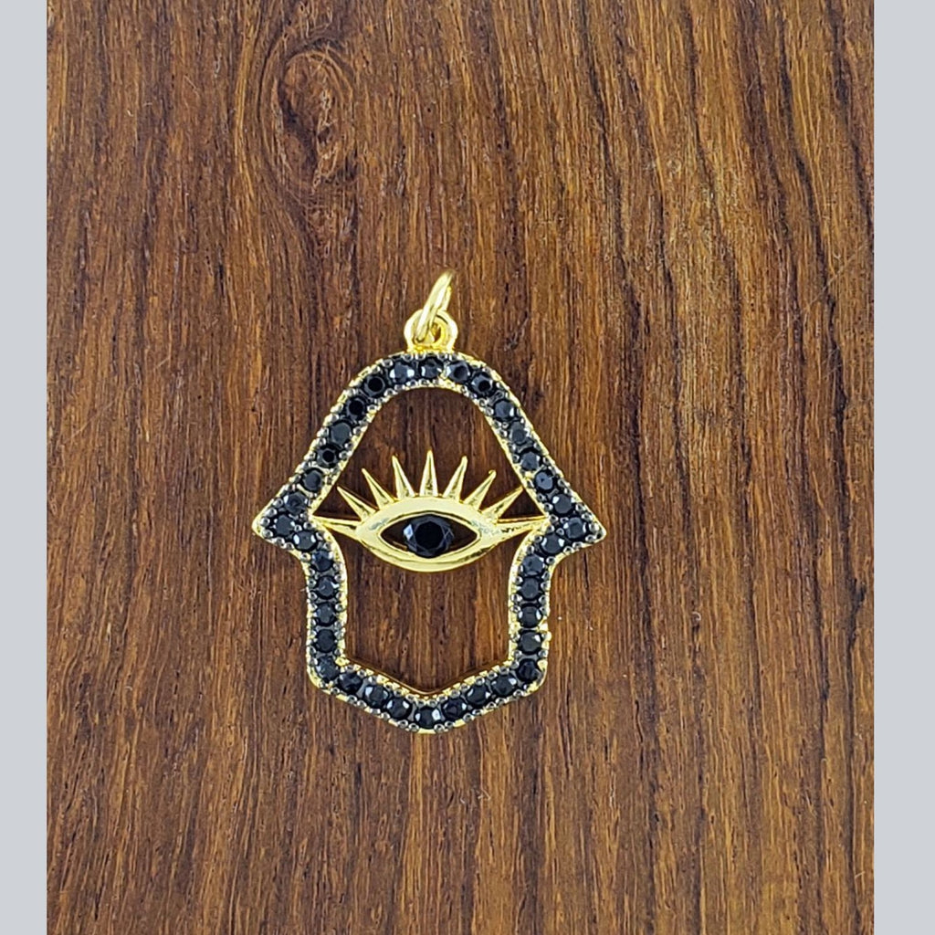 Hamsa Hand Black Gold Evil Eye Crystal Pendant For Women Bulk