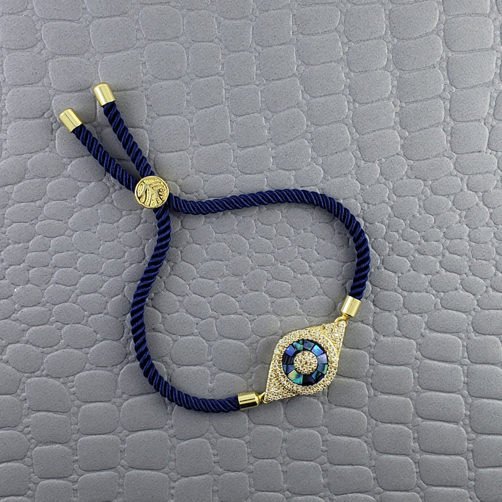 Evil Eye CZ Gold Blue Copper Thread Slider Bracelet Bulk