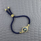 Evil Eye CZ Gold Blue Copper Thread Slider Bracelet Bulk