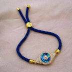 Evil Eye CZ Gold Blue Copper Thread Slider Bracelet Bulk