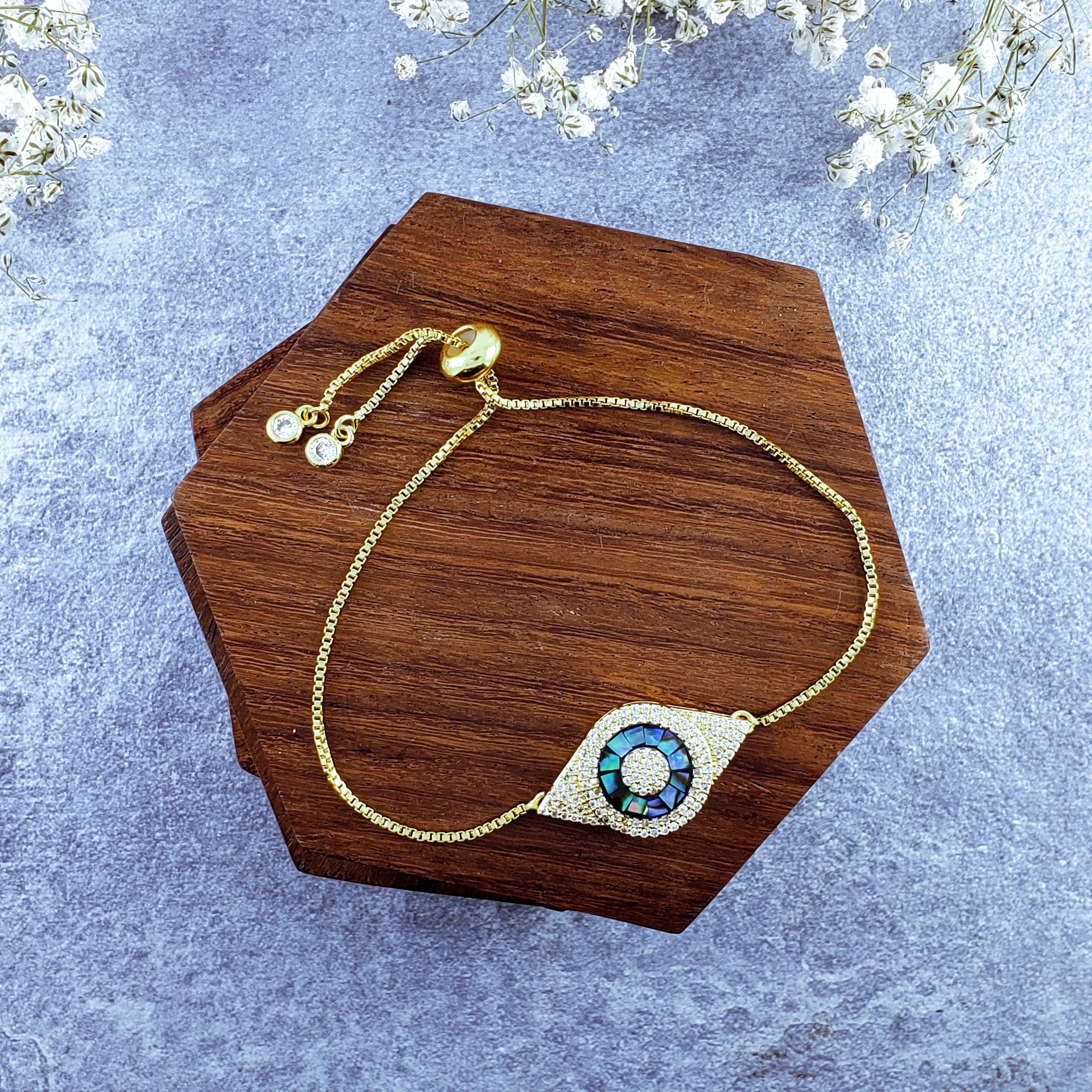 Evil Eye Oval Blue Cubic Zirconia Slider Adjustable Bracelet Men Bulk