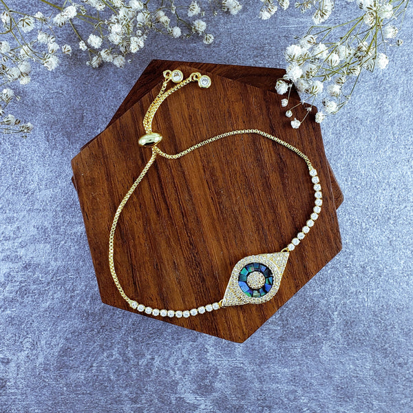 Evil Eye Blue Oval Cubic Zirconia Slider Adjustable Bracelet Bulk Main image