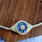 Evil Eye Blue Oval Cubic Zirconia Slider Adjustable Bracelet Bulk