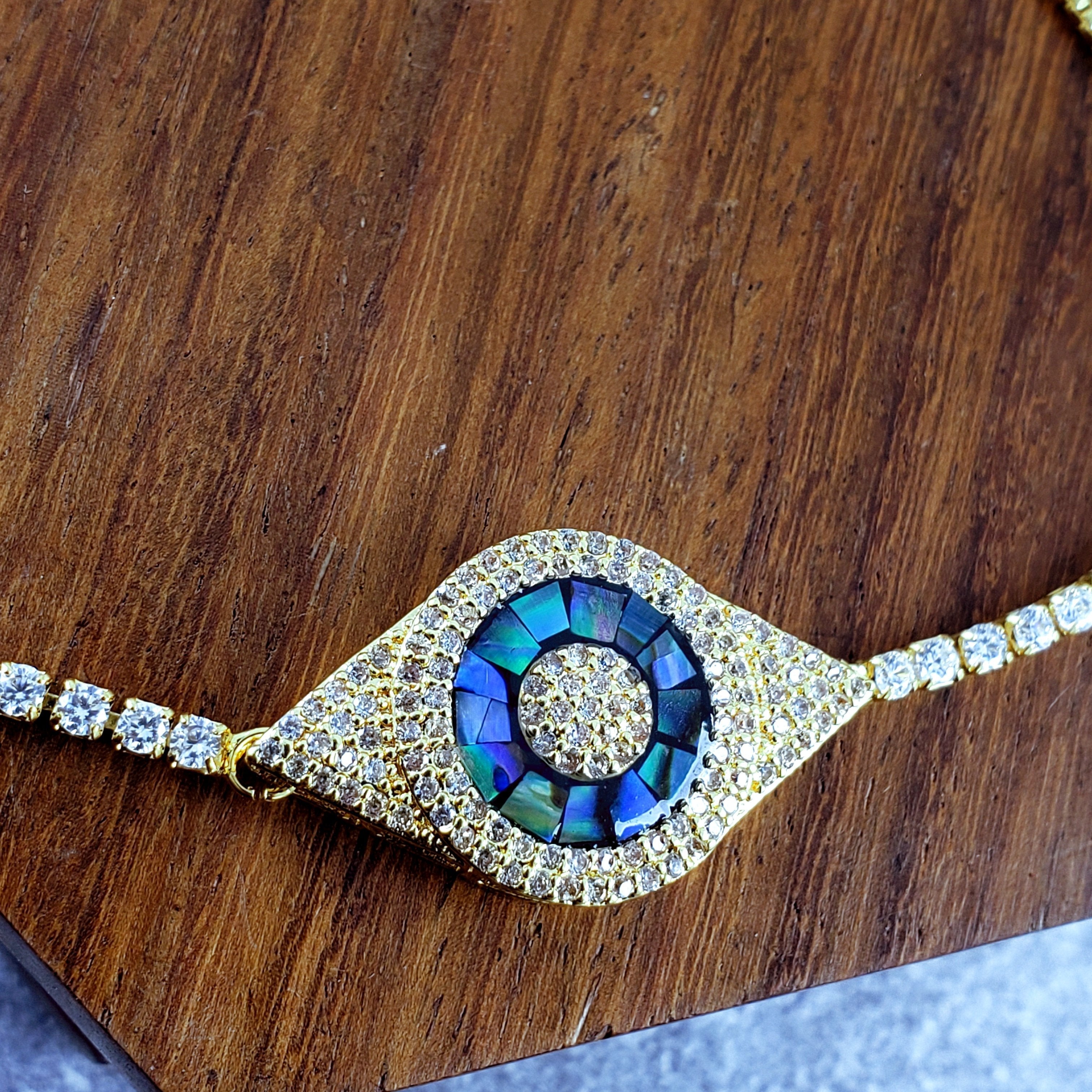 Evil Eye Blue Oval Cubic Zirconia Slider Adjustable Bracelet Bulk