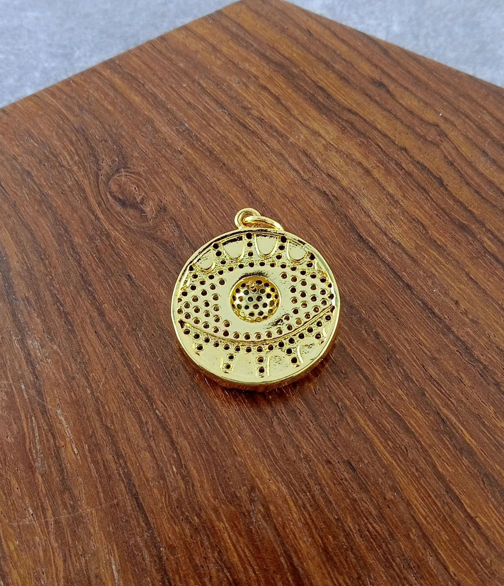 Medal Evil Eye Black Gold Blue American Diamond Crystal Pendant Bulk