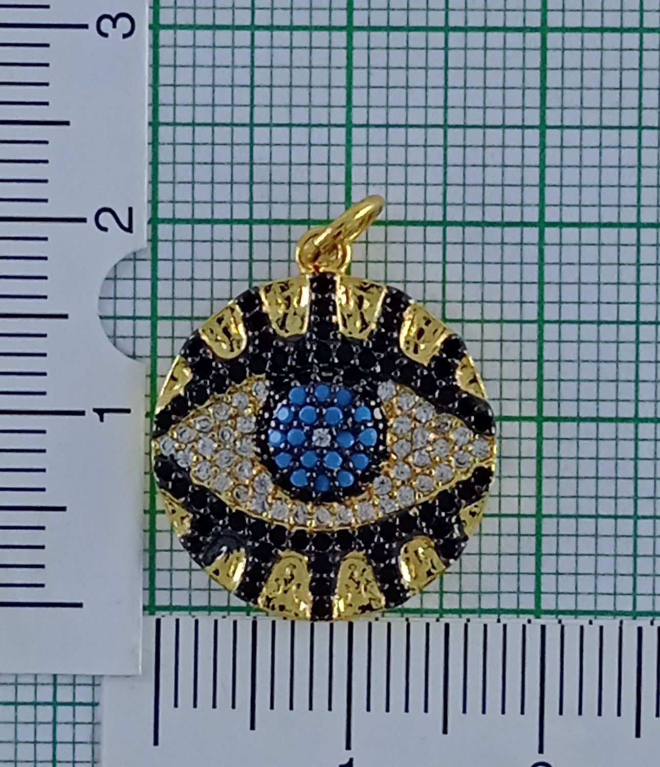 Medal Evil Eye Black Gold Blue American Diamond Crystal Pendant Bulk