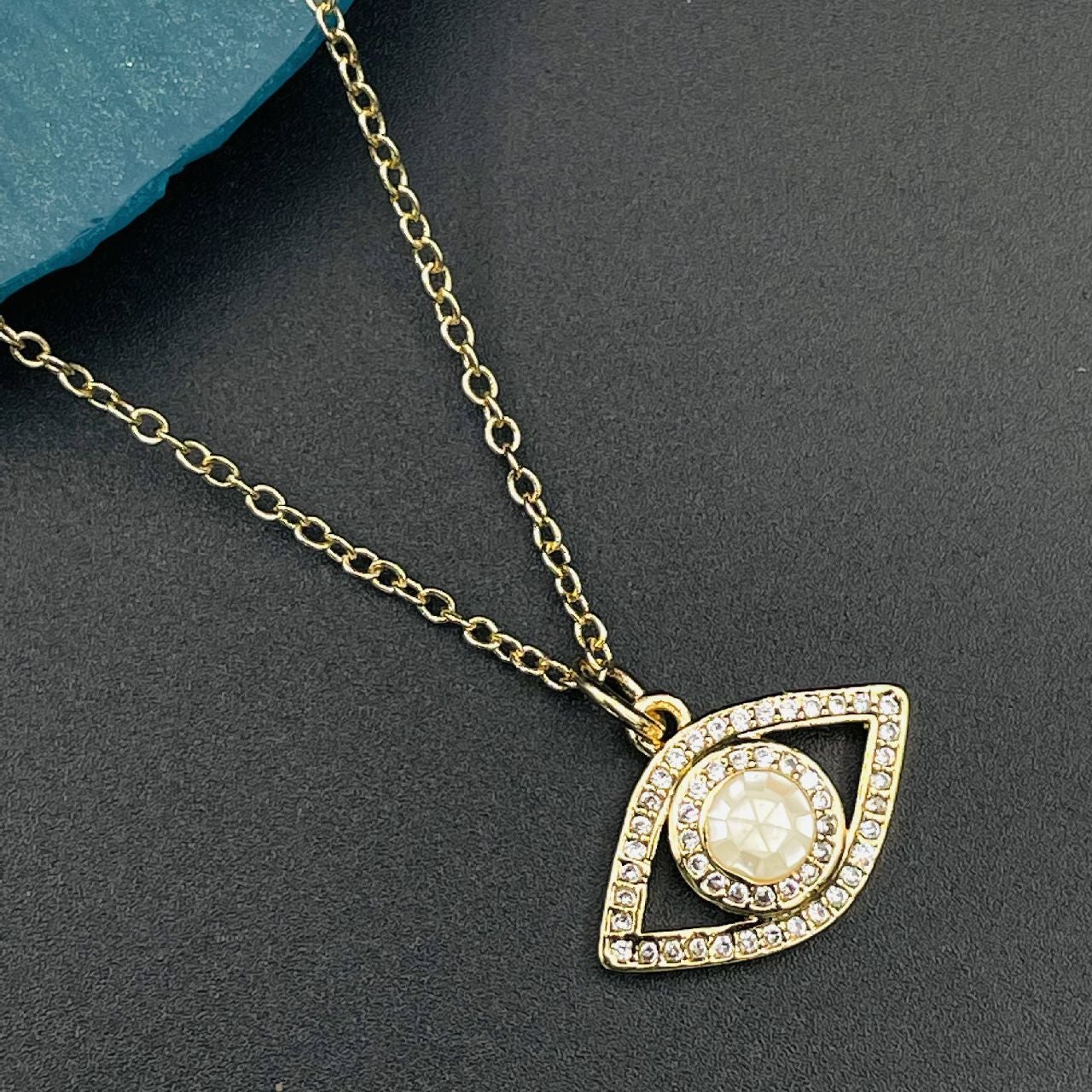 Copper With CZ Pearls White Gold Evil Eye Pendant Girls Bulk Main image
