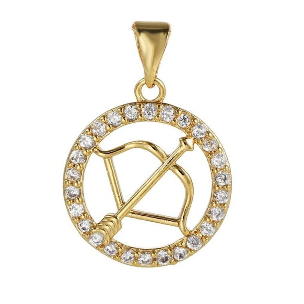 Copper Circle Star Sing Zodiac Cubic Zirconia Pendant Charm Gold Bulk