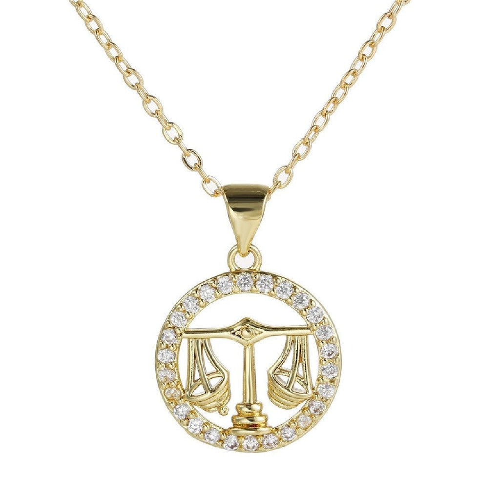 Copper CZ Gold Star Sign Sagittarius Necklace Pendant Chain Girls Bulk