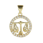 Copper Circle Star Sing Zodiac Cubic Zirconia Pendant Charm Gold Bulk