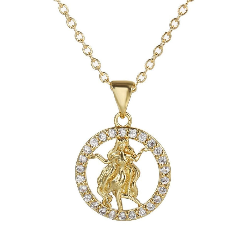 Copper CZ Gold Star Sign Sagittarius Necklace Pendant Chain Girls Bulk