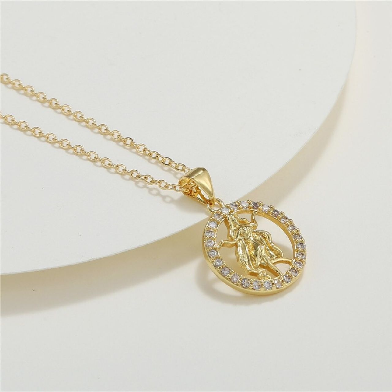 Copper CZ Gold Star Sign Sagittarius Necklace Pendant Chain Girls Bulk