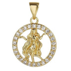 Copper Circle Star Sing Zodiac Cubic Zirconia Pendant Charm Gold Bulk