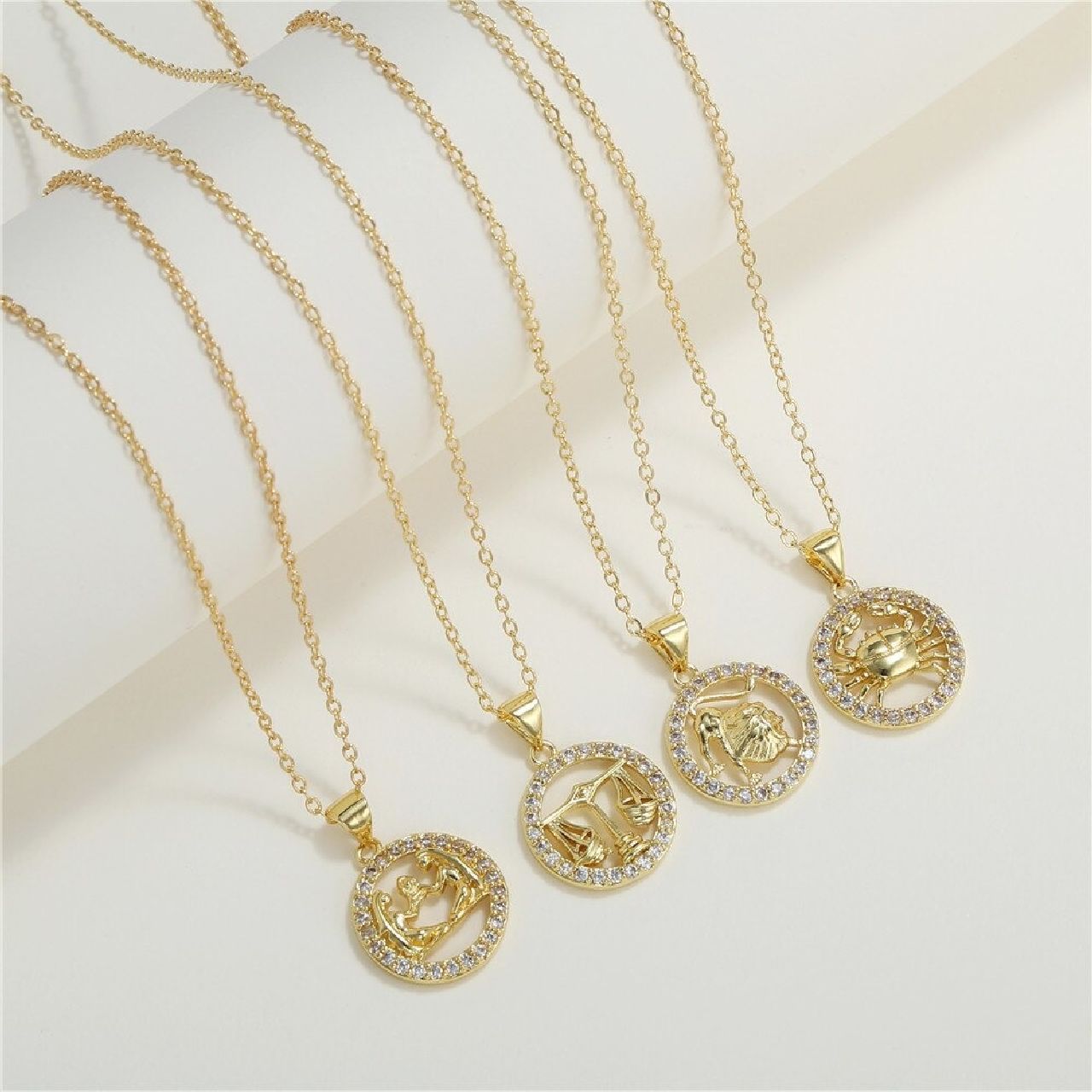 Copper CZ Gold Star Sign Sagittarius Necklace Pendant Chain Girls Bulk