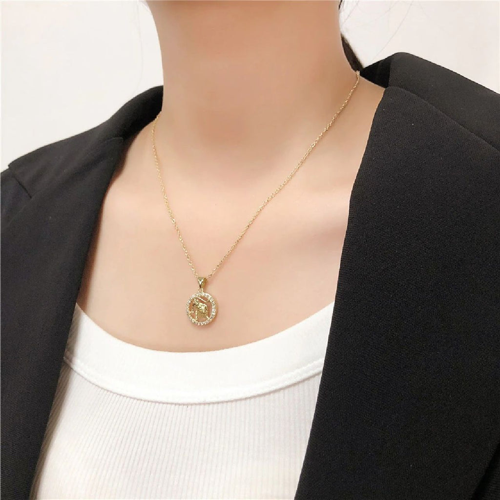 Copper CZ Gold Star Sign Sagittarius Necklace Pendant Chain Girls Bulk