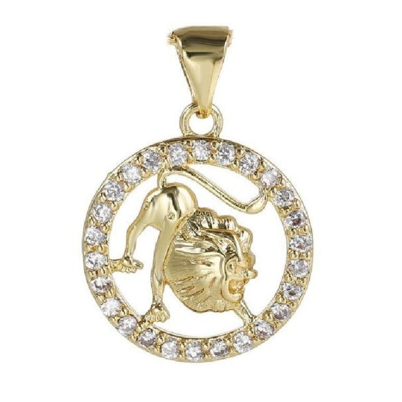Copper Circle Star Sing Zodiac Cubic Zirconia Pendant Charm Gold Bulk
