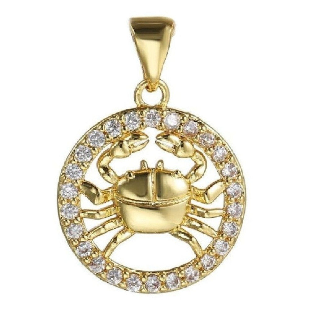 Copper Circle Star Sing Zodiac Cubic Zirconia Pendant Charm Gold Bulk