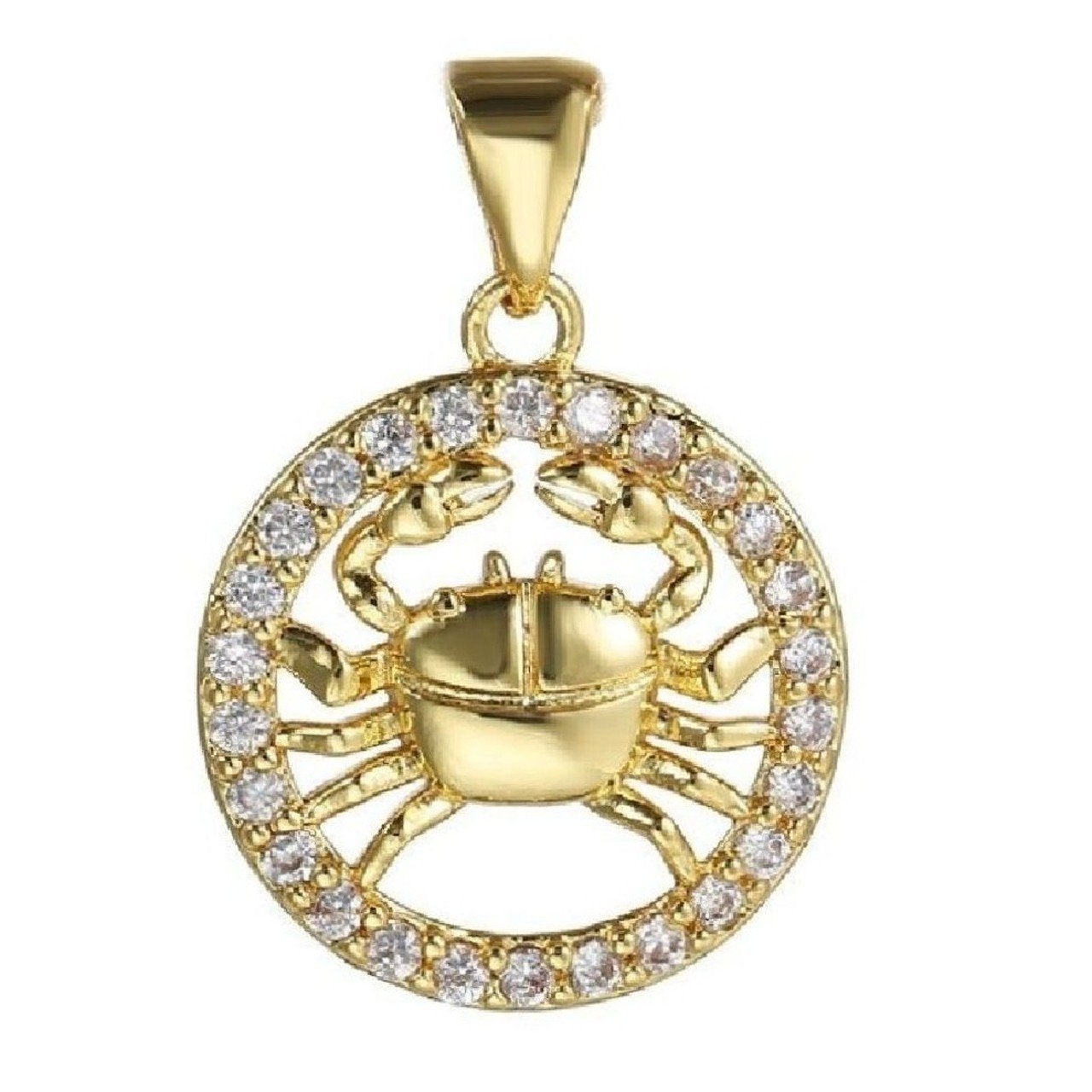 Copper Circle Star Sing Zodiac Cubic Zirconia Pendant Charm Gold Bulk