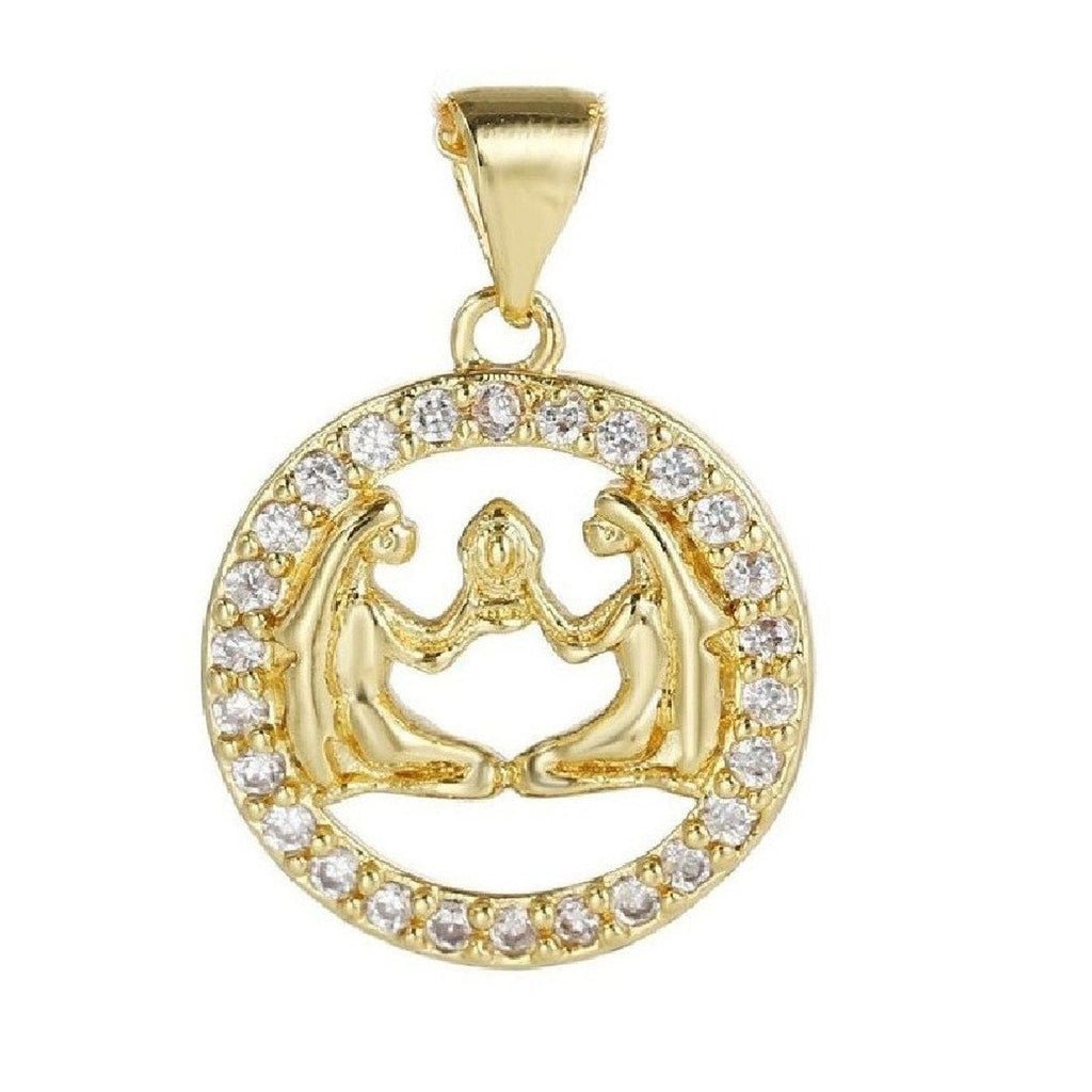 Copper Circle Star Sing Zodiac Cubic Zirconia Pendant Charm Gold Bulk