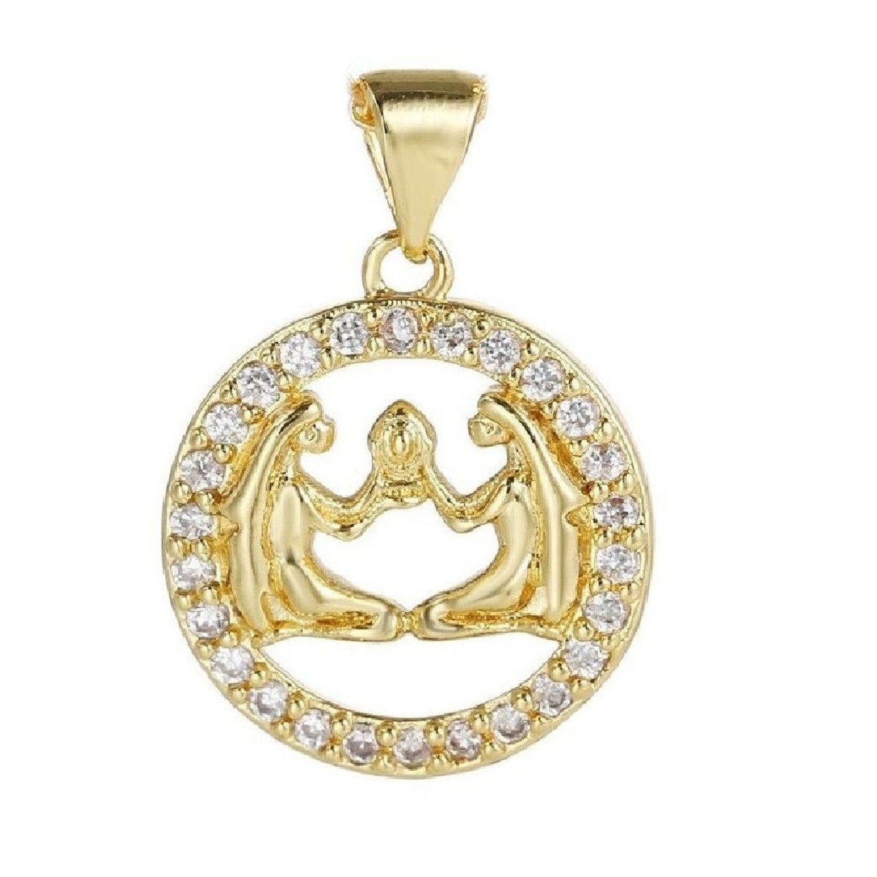 Copper Circle Star Sing Zodiac Cubic Zirconia Pendant Charm Gold Bulk