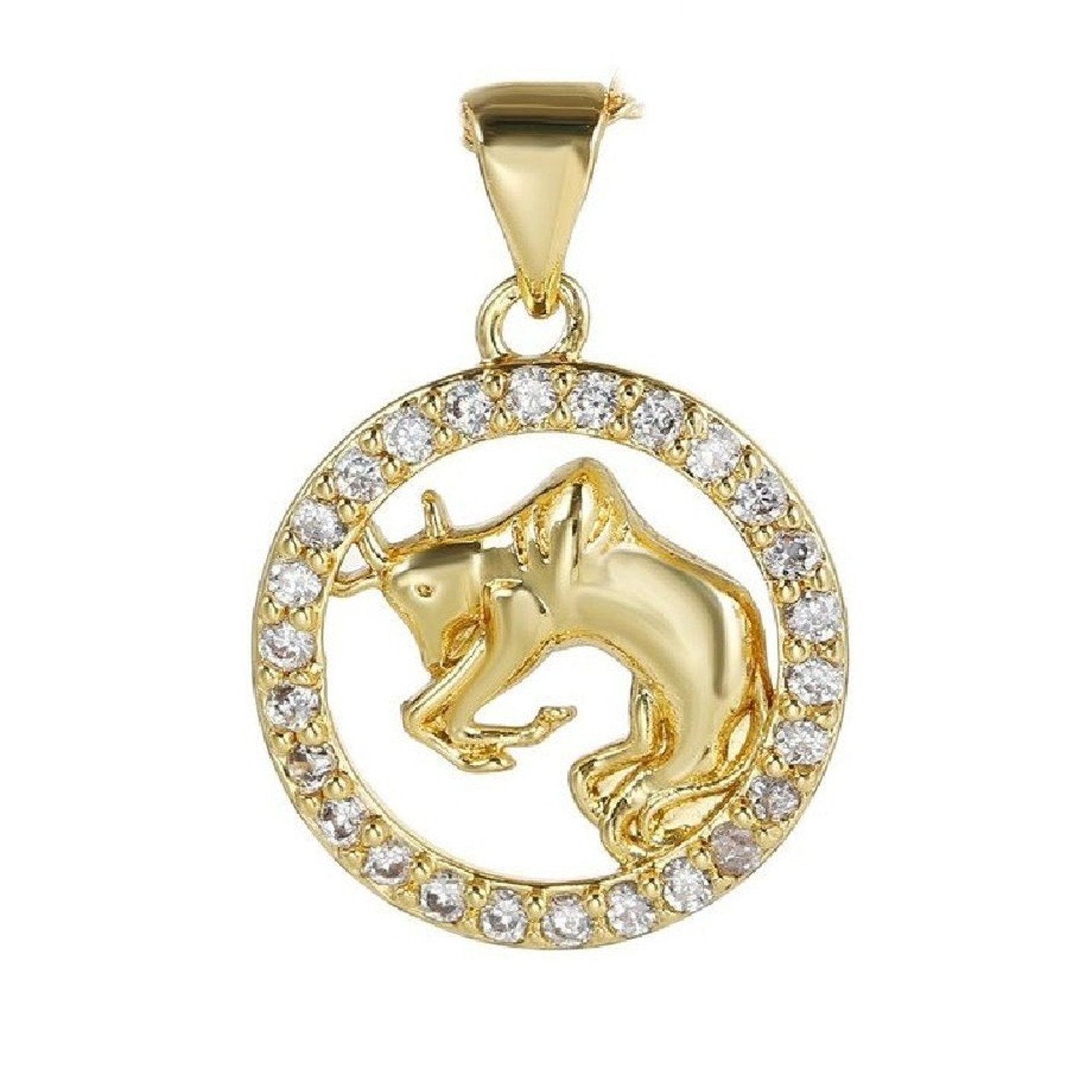 Copper Circle Star Sing Zodiac Cubic Zirconia Pendant Charm Gold Bulk