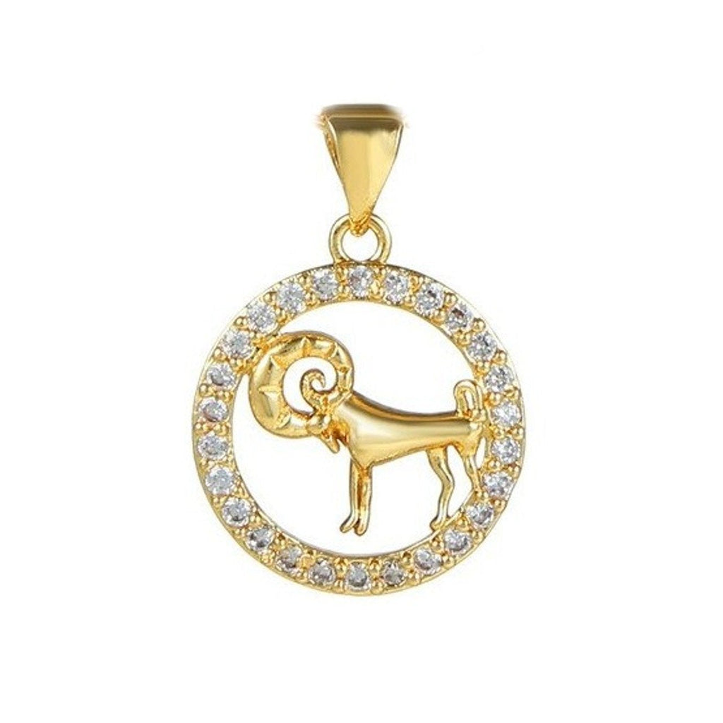 Copper Circle Star Sing Zodiac Cubic Zirconia Pendant Charm Gold Bulk