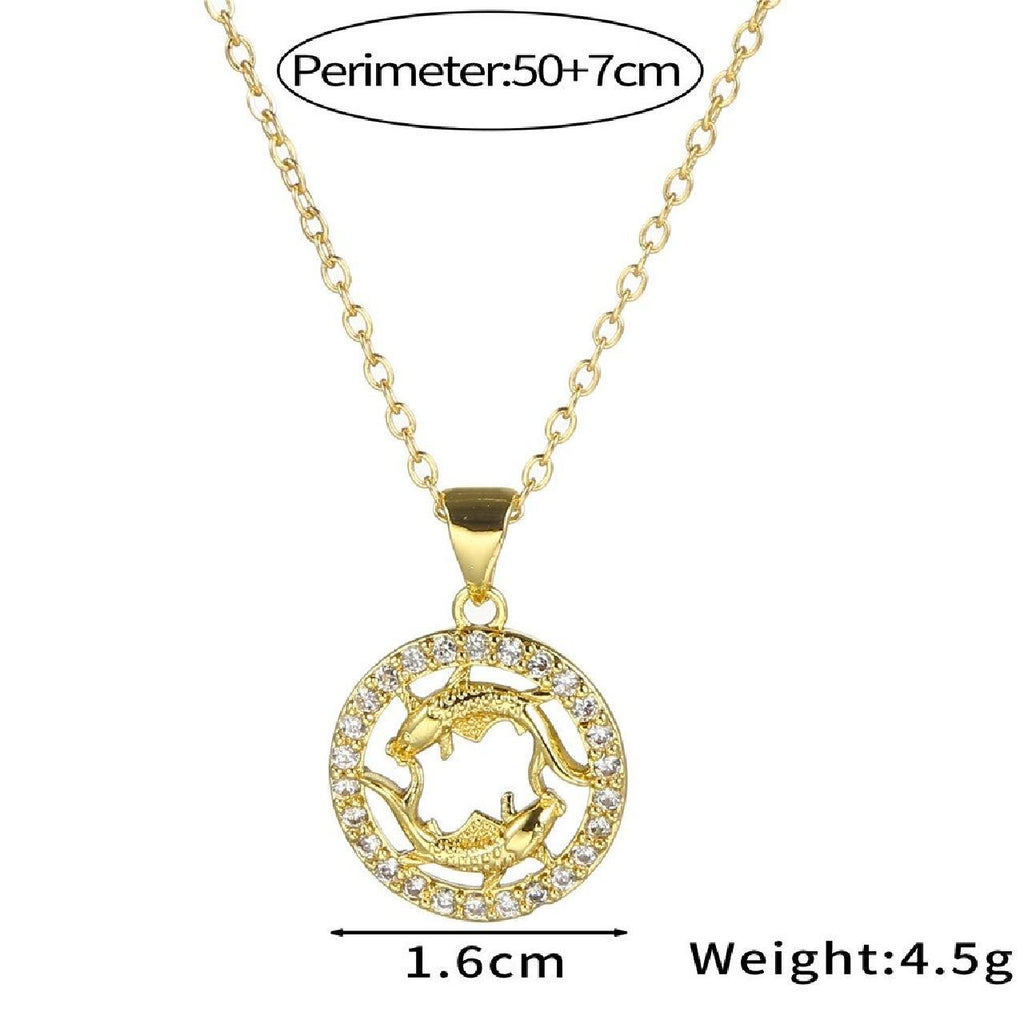 Copper CZ Gold Star Sign Sagittarius Necklace Pendant Chain Girls Bulk