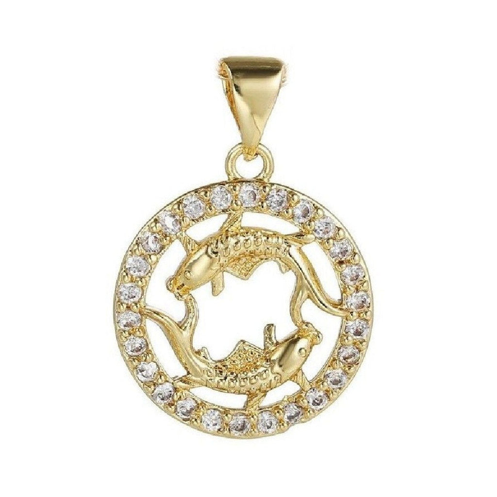 Copper Circle Star Sing Zodiac Cubic Zirconia Pendant Charm Gold Bulk
