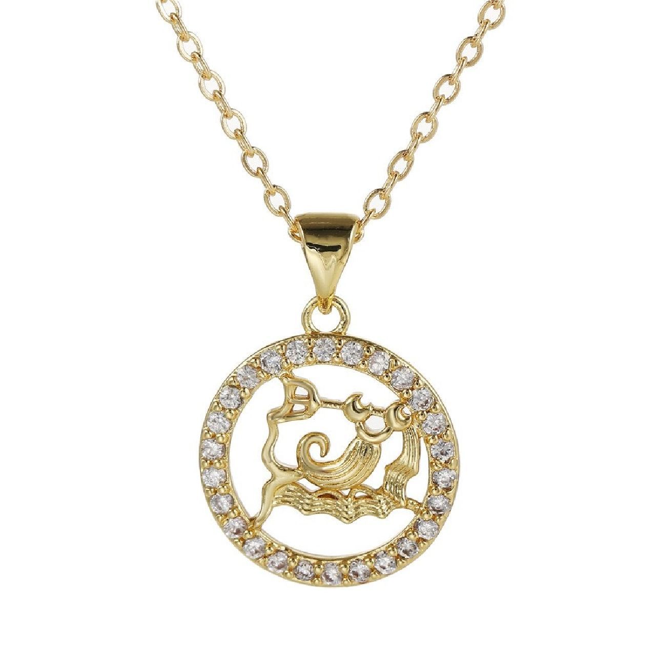 Copper CZ Gold Star Sign Sagittarius Necklace Pendant Chain Girls Bulk
