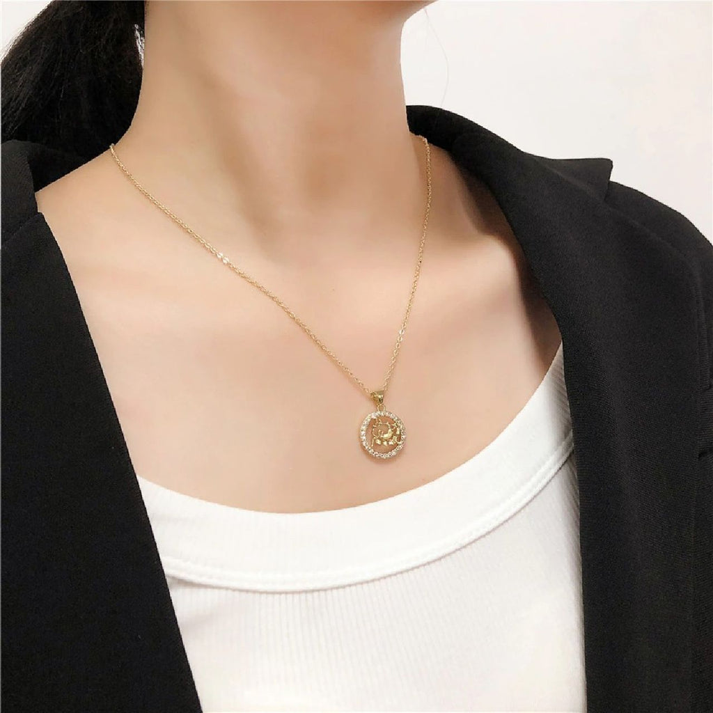Copper CZ Gold Star Sign Sagittarius Necklace Pendant Chain Girls Bulk