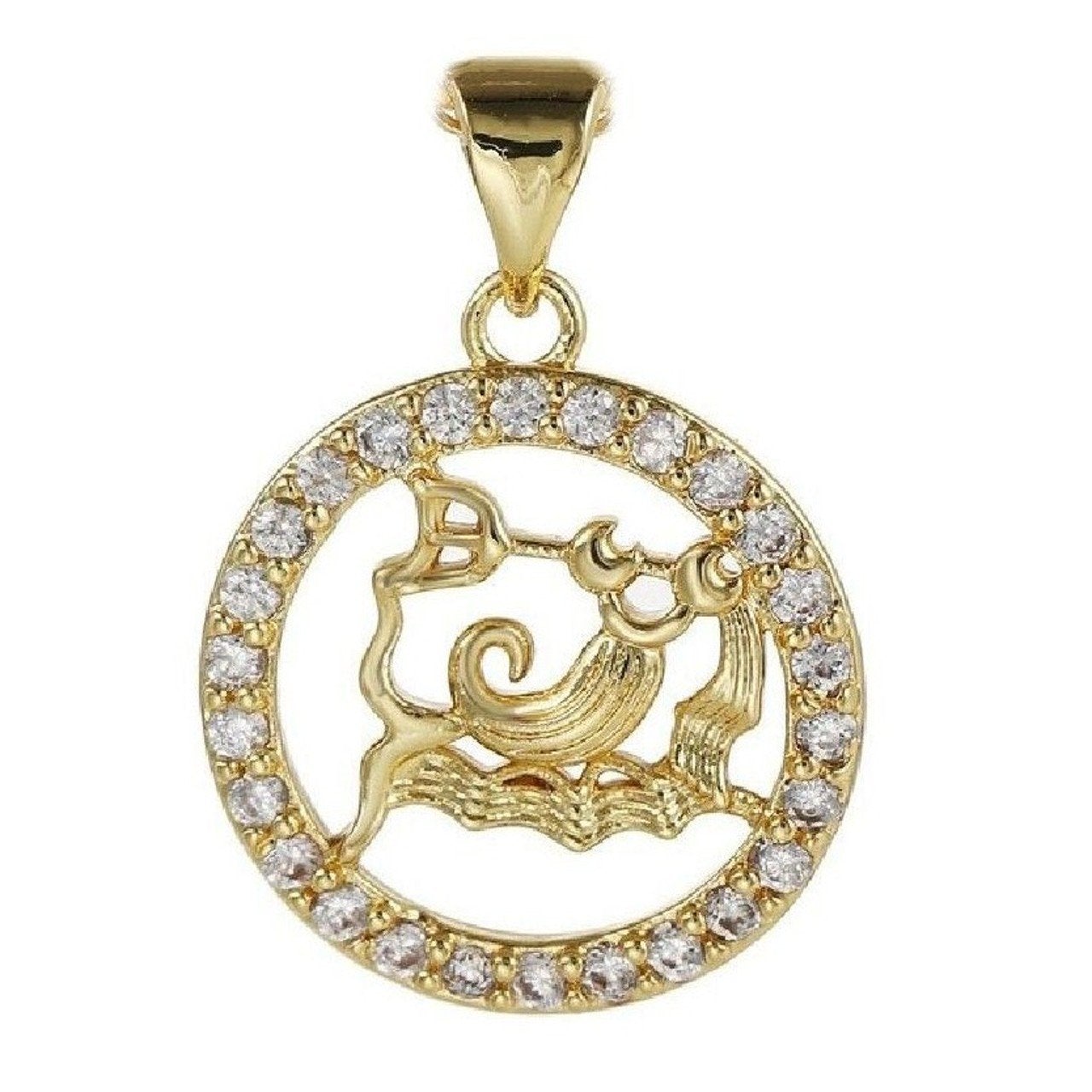 Copper Circle Star Sing Zodiac Cubic Zirconia Pendant Charm Gold Bulk