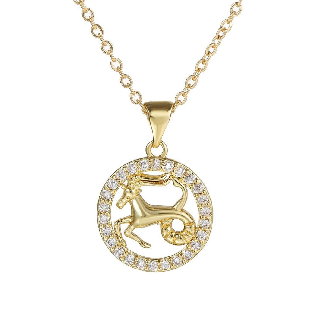 Copper CZ Gold Star Sign Sagittarius Necklace Pendant Chain Girls Bulk