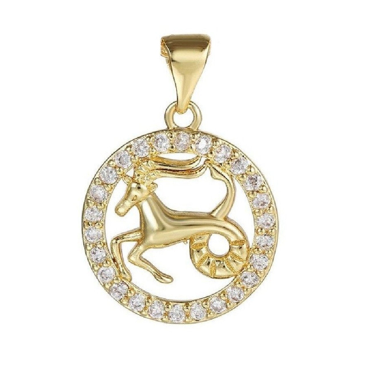 Copper Circle Star Sing Zodiac Cubic Zirconia Pendant Charm Gold Bulk