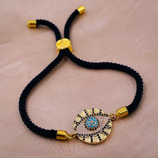 Medallion Evil Eye Copper Gold Black CZ Thread Bracelet Bulk Main image