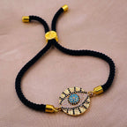 Medallion Evil Eye Copper Gold Black CZ Thread Bracelet Bulk