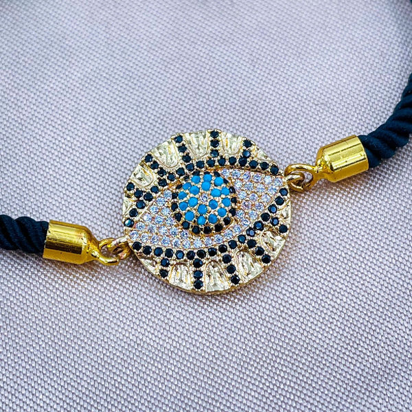 Medallion Evil Eye Copper Gold Black CZ Thread Bracelet Bulk Secondary image