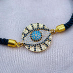 Medallion Evil Eye Copper Gold Black CZ Thread Bracelet Bulk